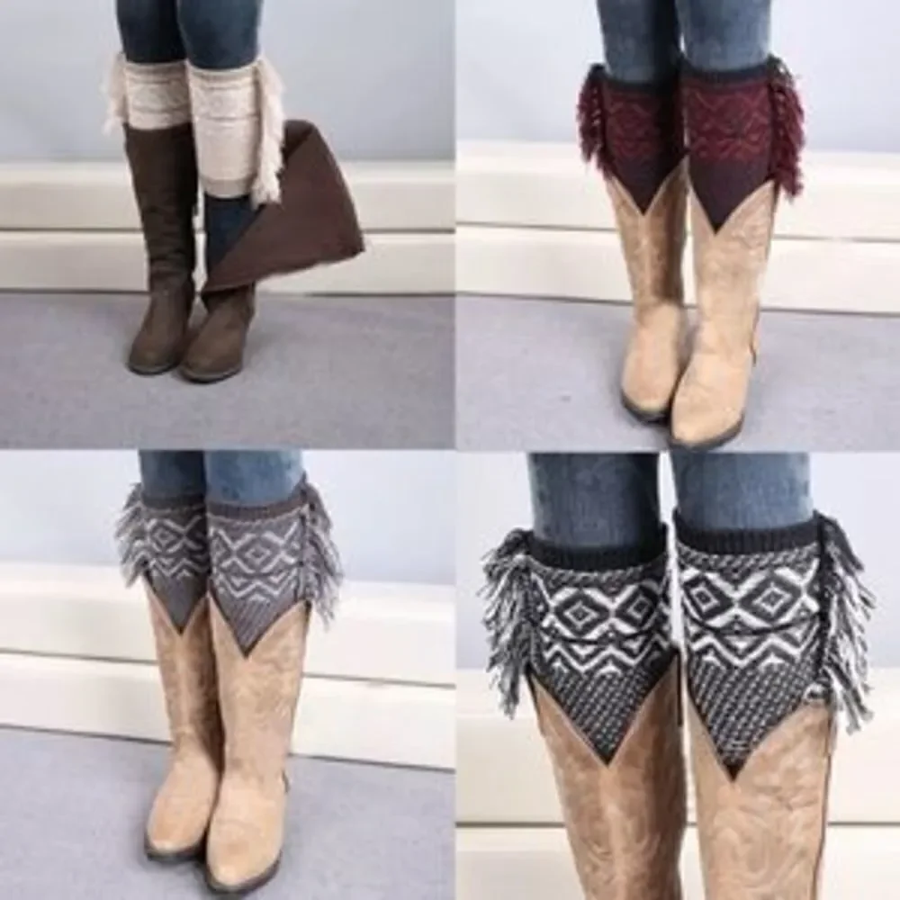 Western Fringe Sweater Knit Boot Cuffs